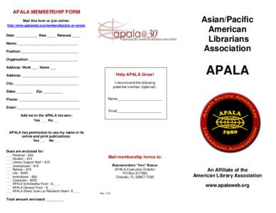 APALA MEMBERSHIP FORM  Asian/Pacific American Librarians Association