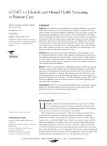 eCHAT for Lifestyle and Mental Health Screening in Primary Care Felicity Goodyear-Smith, MBChB, MD, FRNZCGP  Jim Warren, PhD