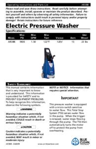 Operating Instructions and Parts List	  AR388 Please read and save these instructions. Read carefully before attempting to assemble, install, operate or maintain the product described. Protect yourself and others by obse