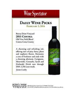 Daily Wine Picks February 3, 2014 Bonny Doon VineyardContra