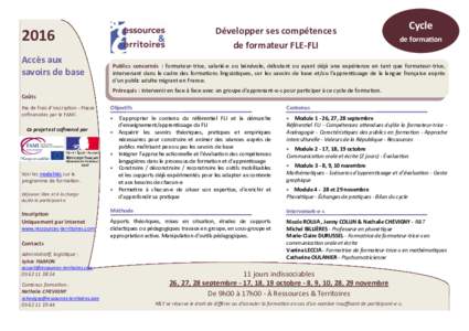 Développer ses compétences de formateur FLE-FLI 2016 Accès aux savoirs de base