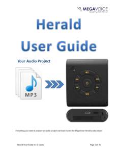 Your Audio Project  Everything you need to prepare an audio project and load it onto the MegaVoice Herald audio player. Herald User Guide rev 2.1.docx