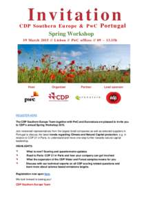 Invitation  CD P Sou thern Eu ro pe & P wC Portugal Spring Workshop 19 MarchLisbon // PwC o ffices // 09 – 13.15h