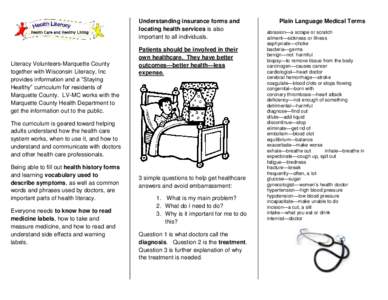 Understanding insurance forms and locating health services is also important to all individuals. Literacy Volunteers-Marquette County together with Wisconsin Literacy, Inc