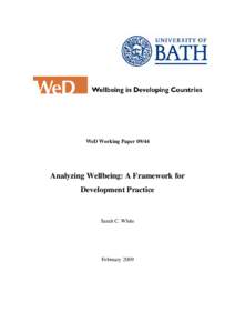 WeD Working PaperAnalyzing Wellbeing: A Framework for Development Practice  Sarah C. White