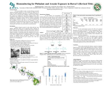 Biomonitoring for Phthalate and Arsenic Exposure in Hawai‘i (Revised Title) 1Association Alejandro Preciado,1,2 Alfred Asato2, Gerald Pitz2 Steven Bailey2 and A. Christian Whelen2 of Public Health Laboratories (APHL, E