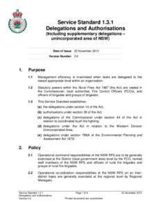 Service Standard[removed]Delegations and Authorisations (Including supplementary delegations – unincorporated area of NSW) Date of Issue 22 November 2013 Version Number 3.6