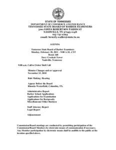 STATE OF TENNESSEE DEPARTMENT OF COMMERCE AND INSURANCE TENNESSEE STATE BOARD OF BARBER EXAMINERS 500 JAMES ROBERTSON PARKWAY NASHVILLE, TN[removed][removed]