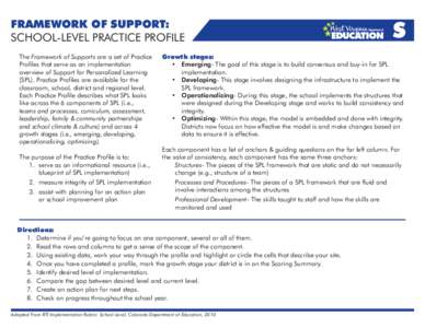 FRAMEWORK OF SUPPORT: SCHOOL-LEVEL PRACTICE PROFILE The Framework of Supports are a set of Practice Profiles that serve as an implementation overview of Support for Personalized Learning (SPL). Practice Profiles are avai