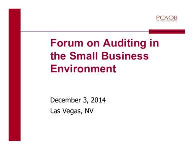 Forum on Auditing in the Small Business Environment December 3, 2014 Las Vegas, NV