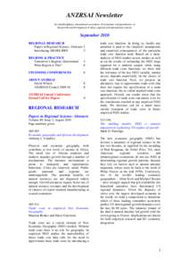 ANZRSAI Newsletter An interdisciplinary international association of researchers and practitioners on the growth and development of urban, regional and international systems September 2010 REGIONAL RESEARCH