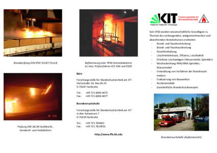 Beflammung einer PKW-Antriebsbatterie (Li-Ion); Prüfverfahren ECE R34 und R100 Brandprüfung DIN SPECTest3)  Büro