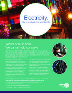 Electricity.  Vital to our livelihood and lifestyle. Winter peak is here… We can all help conserve