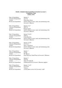 Bentley Administration Expenditures from the Governor’s Contingency Fund January 2012 Date of Expenditure: Amount of Expenditure: Vendor: