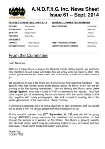 A.N.D.F.H.G. Inc. News Sheet Issue 61 – SeptELECTED COMMITTEEGENERAL COMMITTEE MEMBERS