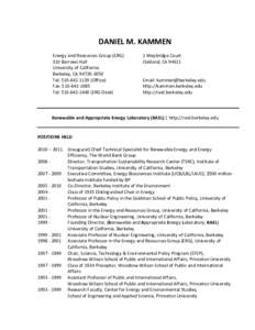 DANIEL M. KAMMEN Energy and Resources Group (ERG) 310 Barrows Hall University of California Berkeley, CA[removed]Tel: [removed]Office)