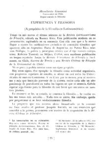 Humh erto Giannini U ni\ er5idad de Chile lkpanamcu Lo de Filo,ofía EX PERJE NC L\ Y FILOSOFIA (A propósito ele la fil osofía en L atinoamérica)