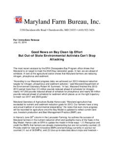 Maryland Farm Bureau, Inc[removed]Davidsonville Road • Davidsonville, MD 21035 • ([removed]For Immediate Release July 15, 2014