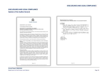 DISCLOSURES AND LEGAL COMPLIANCE DISCLOSURES AND LEGAL COMPLIANCE Opinion of the Auditor General Annual Report[removed]Department of the Premier and Cabinet