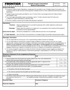 Portable Oxygen Concentrator Medical Authorization Form Number:  30881