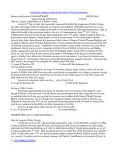 Southern Campaign American Revolution Pension Statements Pension application of John Goff R4085 fn85NC (hq2) Transcribed by Will Graves[removed]State of Georgia, Eighth District of Telfair County