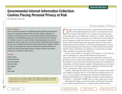 Special Section  Governmental Internet Information Collection: Cookies Placing Personal Privacy at Risk Bulletin of the Association for Information Science and Technology – December/January 2014 – Volume 40, Number 2