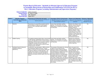 Virginia Board of Education - Standards for Biennial Approval of Education Programs Accountability Measurement of Partnerships and Collaborations (8VAC20[removed]a) Part 1: Education Programs (excluding Administration a