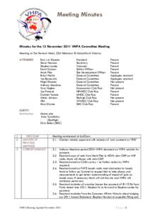 Meeting Minutes Sept 2011 Minutes for the 15 November 2011 VHPA Committee Meeting Meeting at The Retreat Hotel, 226 Nicholson St Abbotsford Victoria. ATTENDEES