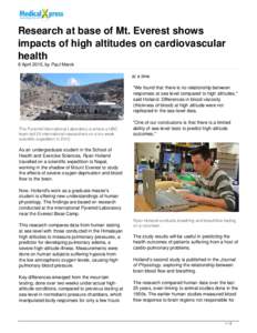 Research at base of Mt. Everest shows impacts of high altitudes on cardiovascular health