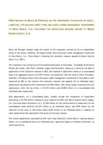 Banco Espírito Santo / Espírito Santo Financial Group / Balance sheet / Central Bank of Angola / Securitization / International Financial Reporting Standards / Net asset value / Finance / Business / Financial economics