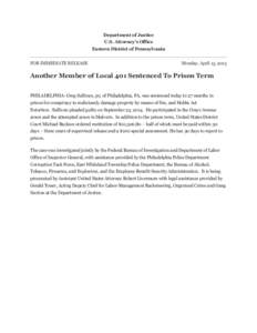 Department of Justice U.S. Attorney’s Office Eastern District of Pennsylvania FOR IMMEDIATE RELEASE  Monday, April 13, 2015