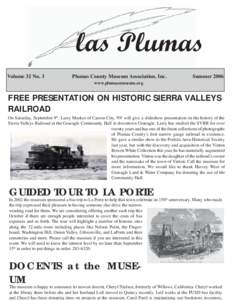las Plumas Volume 32 No. 3 Plumas County Museum Association, Inc.  Summer 2006