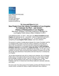 Microsoft Word - To Live and Dine in LA_Press Release_FINAL.docx