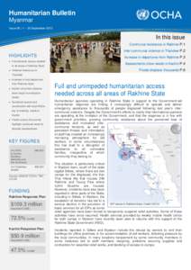 Humanitarian Bulletin Myanmar Issue 08 | 1 – 30 September 2013 In this issue Communal resistance in Rakhine P.1