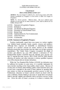 11 GCA FINANCE & TAXATION CH. 43 EDUCATION APPRECIATION ACT CHAPTER 43 EDUCATOR APPRECIATION ACT SOURCE: This new Chapter 43 added by P.L[removed]using sections[removed].