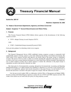 Administration of federal assistance in the United States / Suspense / Office of Management and Budget / Collection agency / Management / Business / Finance / Suspense account / Chief financial officer / Financial Management Service