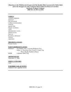 Objections to the Withdrawal of Approval of the Baseline Risk Assessment for Shelly Ditch and to the Disapproval of the Technical Memorandum for Removal Activities Raybestos Products Company 2000 OEA[removed]S-J[removed]TO