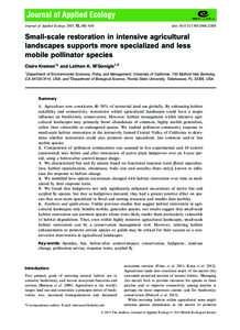 Journal of Applied Ecology 2015, 52, 602–610  doi: Small-scale restoration in intensive agricultural landscapes supports more specialized and less