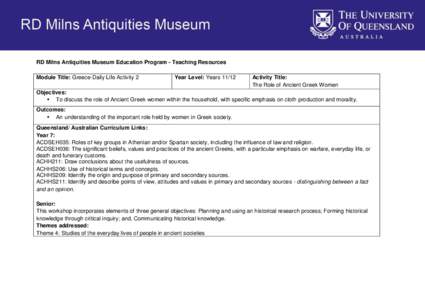 RD Milns Antiquities Museum Education Program - Teaching Resources Module Title: Greece-Daily Life Activity 2 Year Level: Years[removed]Activity Title: