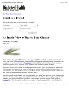 An Inside View of Barley Beta Glucan - Diabetes Health:15 PM Print | Email | Share | Comments (0)