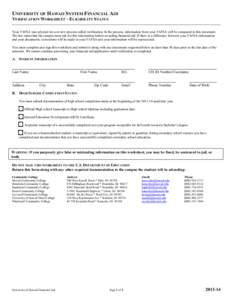 CLEAR  PRINT UNIVERSITY OF HAWAII SYSTEM FINANCIAL AID VERIFICATION WORKSHEET – ELIGIBILITY STATUS