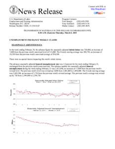 News Release U.S. Department of Labor Employment and Training Administration Washington, D.CRelease Number: USDLNAT