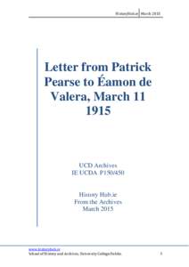 HistoryHub.ie MarchLetter from Patrick Pearse to Éamon de Valera, March