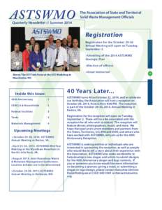 ASTSWMO  The Association of State and Territorial Solid Waste Management Officials  Quarterly Newsletter // Summer 2014