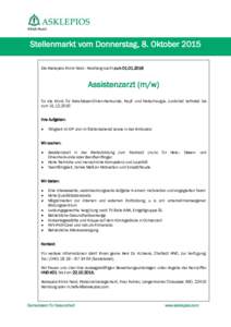 Klinik Nord  Interner Stellenmarkt Stellenmarkt vom Donnerstag,