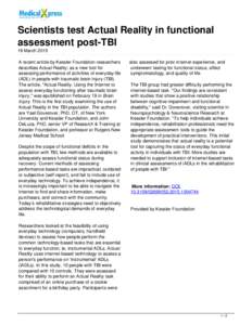 Scientists test Actual Reality in functional assessment post-TBI