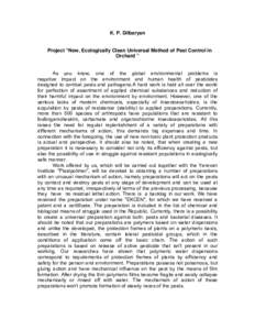 K. P. Dilbaryan  Project “New, Ecologically Clean Universal Method of Pest Control in Orchard ” As you know, one of the global environmental problems is negative impact on the environment and human health of pesticid