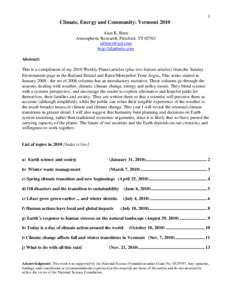 1  Climate, Energy and Community: Vermont 2010 Alan K. Betts Atmospheric Research, Pittsford, VT[removed]removed]