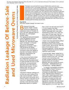 4  by Artnarong Thansandote, David W. Lecuyer and Gregory B. Gajda Radiation Leakage Of Before-Sale and Used Microwave Ovens