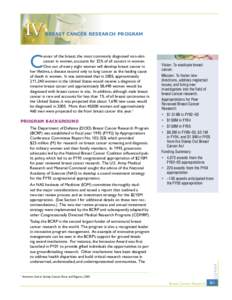 BREAST CANCER RESEARCH PROGRAM  C ancer of the breast, the most commonly diagnosed non-skin cancer in women, accounts for 32% of all cancers in women.